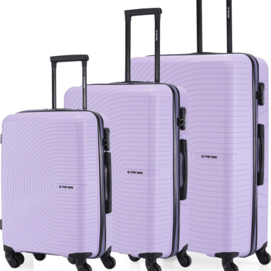 Stony Brook By Nasher Miles Crescent Hard-Sided Polypropylene Set Of 3 Pastel Purple Trolley Bag(55,65&75Cm) Cabin & Check-In Set 4 Wheels – 28 Inch