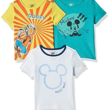 Amazon Brand – Jam & Honey Baby-Boys’ Disney T-Shirt | 100% Cotton Half Sleeve T-Shirt For Baby-Boys’ (Pack Of 3)