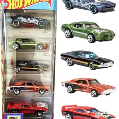 Hot Wheels Car 2026 HW Torque Pack of 5 (72 Ford Gran Torino Sport, Rivited, 69 Dodge Charger 500, Custom 67 Pontiac Firebird, Muscle Bound) Multi – Color