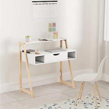 Amazon Brand – Solimo Ares Engineered Wood Computer Table And Study Desk (1 Drawer And 3 Shelves, White Finish)