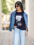Roadster Printed Women Round Neck Dark Blue T-Shirt