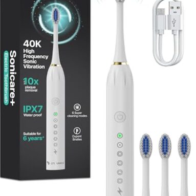 Dr Vaku® Sonicare+ Electric Toothbrush For Men Woman Adults Sonic With 6 Modes, 4 Brush Heads, 60-Day Battery Backup, Rechargeable & Ipx7 Waterproof Automatic Power Best Electrical Tooth Brush- White