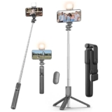 Kratos Selfie Stick Tripod Stand, 3 In 1 Multifunctional Design, Rechargable Led Light With Two Brighness Levels For Make Up, Selfie & Photo Shoot, Selfie Stick With Bluetooth Remote (70Cm With Light)