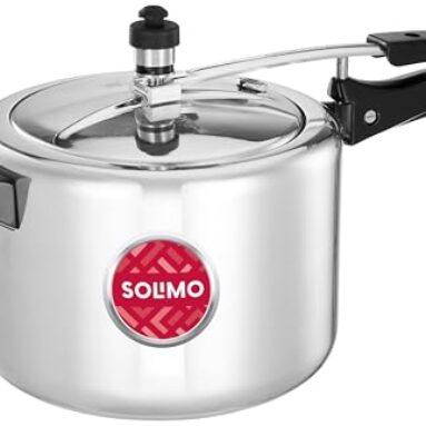 Amazon Brand – Solimo – Sleek Induction Bottom Aluminium Pressure Cooker – 5 Liter (Inner Lid), Silver