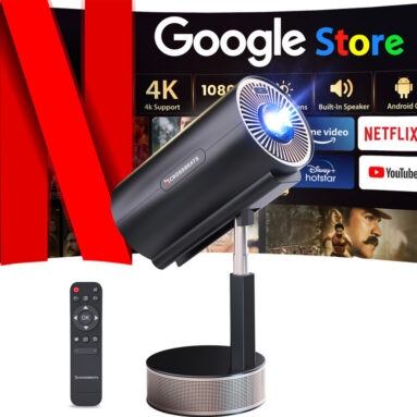CrossBeats Lumex Pro Smart 4k Ultra HD, Native 1080P, (14000 lm / 1 Speaker / Wireless / Remote Controller) Portable Android 13 Built-in Apps Netflix, Prime, 300″ Wide Display Projector(Black)
