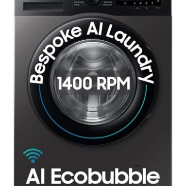 Samsung 9 kg, 5 star, AI EcoBubble, Super Speed, Wi-Fi, Hygiene Steam with Inbuilt Heater, Digital Inverter, Fully-Automatic Front Load Washing Machine (WW90DG5U24AXTL, Inox)