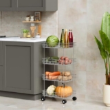 Blairmore Stainless Steel Modern Kitchen Storage Rack Folding Perforated Design Trolley Spice Fruits And Vegetable Onion Potato Organizer Stand Trolley With Wheel Kitchen Trolley -Trollye-4Lear