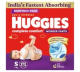 Huggies Complete Comfort Wonder Pants | Pant Style Baby Diapers Small Size, 172 Count | India’S Fastest Absorbing Diaper, Prevents Diaper Rash, Ideal For 4 To 8 Kgs (86 Count, Pack Of 2)