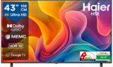 Haier 108 Cm (43 Inch) Ultra Hd (4K) Led Smart Google Tv 2025 Edition With Voice Assistance Remote Control Hdr10 Memc Dolby Audio Total Sonic Chromecast Built-In Dual Band Wi-Fi 2Gb Ram + 32Gb Rom(43H5E)