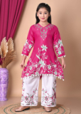 Mumbaifashion Girls Casual Kurta And Palazzo Set(Pink Pack Of 1)