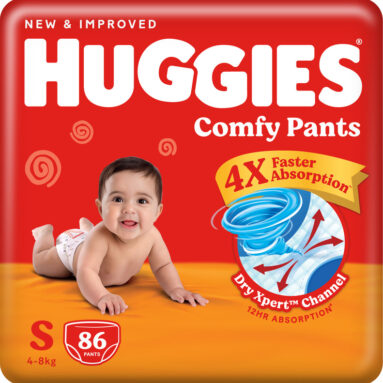 Huggies Comfy Baby Diaper Pants, Upto 50% Faster Absorption – S(86 Pieces)