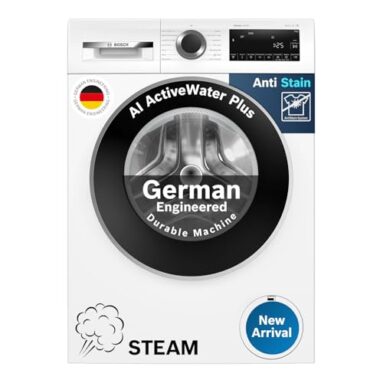 Bosch 9Kg 5 Star Anti Stain & Ai Active Water+ Fully Automatic Front Load Washing Machine (Wga14200In, Pretreatment & Steam With Anti Bacteria, In-Built Heater, White)