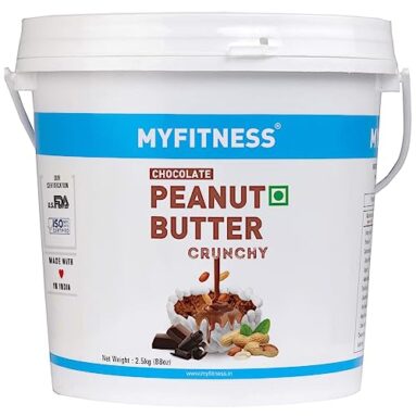 Myfitness Peanut Butter Chocolate Spread Crunchy 2.5Kg | 23G Protein & 9G Fiber | Tasty & Healthy Nut Butter Spread For Breakfast & Snacks | Cholesterol Free | Zero Trans Fat | Crunchy Peanut Butter