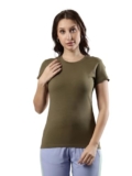 Femmora Comfortable Fit Round Neck Solid Half Sleeve Tshirt With Soft And Breathable Cotton Fabric, For Women, Olive, Pack Of 1