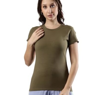 Femmora Comfortable Fit Round Neck Solid Half Sleeve Tshirt With Soft And Breathable Cotton Fabric, For Women, Olive, Pack Of 1