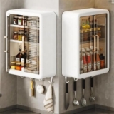 Qonetic 1 Pcs Plastic Self-Adhesive No-Drill Bathroom Shelf & Storage Cabinet With Stickers, Organiser For Bathroom, Essentials, Makeup, Skincare, Wall-Mounted Multi-Purpose Storage Cabinet