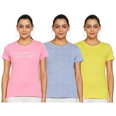 Amazon Brand – Symbol Women’S Regular Fit T-Shirt (Pack Of 4) (Sym-Aw22Wte-006_Multicolor 22 M)