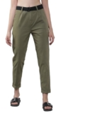 Tokyo Talkies Women Olive Green Tapered Fit Solid Regular Trousers