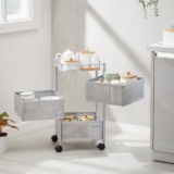 Amazon Brand – Solimo 360° Revolving 3 Layer Multipurpose Kitchen Trolley Rack With Wheels | Steel Square Organizer | For Fruit, Vegetable Storage | Preassembled | Matte Silver Finish | 31 X 61 Cm