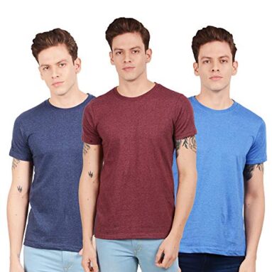 Scott International Men’S Basic Cotton Round Neck Half Sleeve Solid Regular Fit T-Shirts -Pack Of 3 (Ss20-3Rnmel-Bu-Ma-Rb-S, Multicolour)