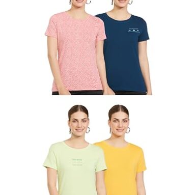 Amazon Brand – Symbol Women Cotton Blend Regular Fit T-Shirt (Sym-Aw22Wte-006_Multicolor 21 S)