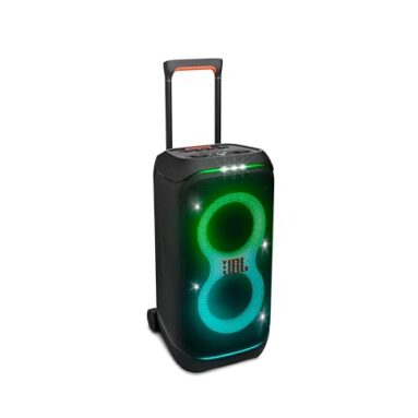 Jbl Partybox 320, Portable Bluetooth 240W Party Speaker, Ai Sound Boost, Futuristic Light Show, Multispeaker Connection By Auracast, Telescopic Handle & Wheels, Dual Guitar & Mic Inputs (Black)