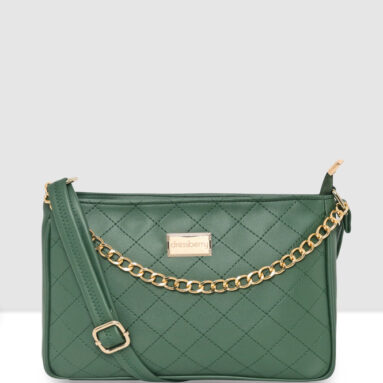 Dressberry Green Sling Bag Juliette Stylish Crossbody Sling Bag With Metal Chain & Adjustable Strap