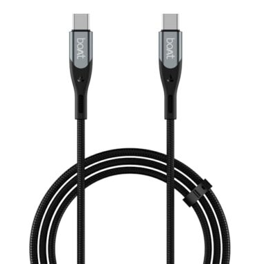 Boat Type C To C 65W Fast Charging Cable With 480 Mbps Data Transfer, Tangle-Free Cable In Premium Nylon Braided Design (Carbon Black)