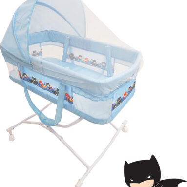Batman & Superman Portable Baby Cot With Swing Bassinet(Light Blue)
