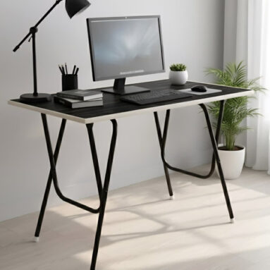 Euroqon Easy Fold Space Saver Foldable Engineered Wood Study Table(Free Standing, Finish Color – Black, Pre-Assembled)