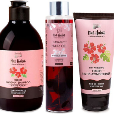 Nat Habit Hibiscus Hair Oil, Shampoo And Conditioner Combo | 3-In-1 Complete Hair Care Kit(3 Items In The Set)