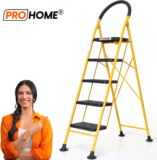 Prohome 5 Step Steel Ladder For Home With Anti Skid Shoes Steel Ladder(With Platform)