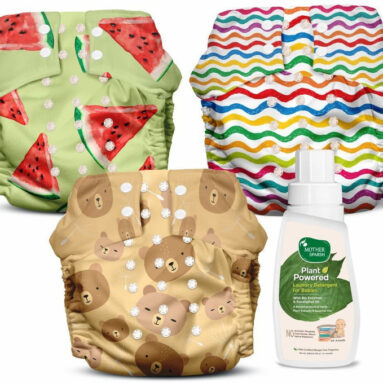 Mother Sparsh Nappers Pack Of 3 Cloth Diaper+Soaker Pads With Baby Detergent 200Ml-(Mm+Tt+Rr)