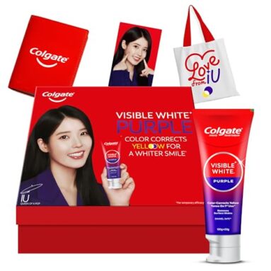 Colgate Visible White Purple X Iu Limited Edition Kit – Colgate Purple Toothpaste For Teeth Whitening, Enamel-Safe For Daily Use (2 Toothpastes (100G + 20G), Iu Signed Gratitude Journal & Tote Bag)