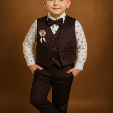 Sailittle Attire Boys Festive & Party Shirt, Waistcoat And Pant Set(Maroon Pack Of 1)