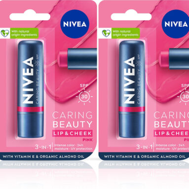 NIVEA Lip Caring Beauty Pink Lip Balm, Lip & Cheek Tint with SPF 30 (Pack of 2, 9.6 g) Pink(Pack of: 2, 9.6 g)
