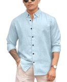 Men Linen Cotton Full Sleeve Shirt For Man | Mens Casual Shirt |Shirts For Men Stylish | Men Shirts | Casual Business Party Festival Regular Fit (In, Alpha, M, Sky)