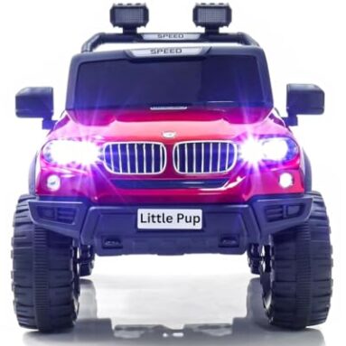 Little Pup Kids Speed-888 Battery Car For Kids | Battery Operated Jeep For 1 To 7 Year | Electric Ride On-Dual Control Mode, Swing Function, Led Lights, With Seat Belts | (Red)