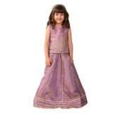 Superminis Girl’S Chanderi Sleeveless Golden Gota/Lace Work Ethinic Printed Readymade Lehenga And Choli Set, (7-8 Years, Purple)