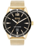 Hugo Boss Stainless Steel Drifter Analog Black Dial Men Watch-1513901, Gold Band