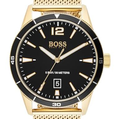 Hugo Boss Stainless Steel Drifter Analog Black Dial Men Watch-1513901, Gold Band