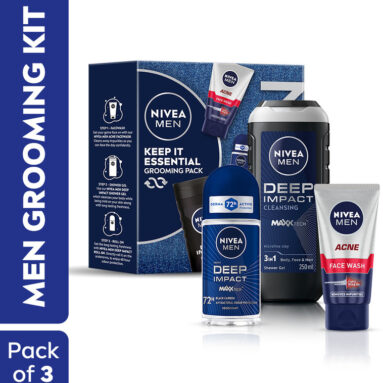 Nivea Men Combo, Gift Hamper For Men, With Body Wash, Face Wash & Roll On, Cleanser Deo Deodorant Roll-On  –  For Men(350 Ml, Pack Of 3)