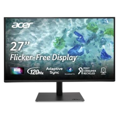 Acer B277U Gb 27 Inch Wqhd (2560X1440) Ips Monitor | Ergostand Tilt Swivel Pivot Height Adjust | 120Hz Adaptivesync |Tuv Low Bluelight | Strong Sturdy Design | Hdmi Dp Audio Out | Speakers I Black