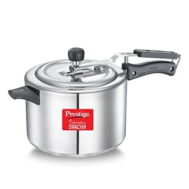Prestige Nakshatra Plus Svachh Aluminium Inner Lid Pressure Cooker With Unique Deep Lid Which Controls Spillage, 6.5 Litre, Silver