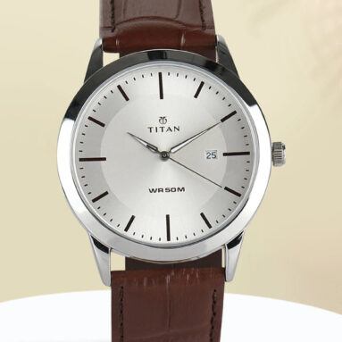 Titan Titan Clastainless Steelic With Date Silver Dial Brown Leatherstrap Analog Watch  – For Men