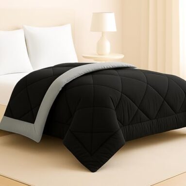Bsb Home Luxury Reversible Comforter Double Size | Dual Color Soft Quilt For Ac Room | Winter & Summer | Rainy Season Plush Microfiber | Solid Color Comforter – 90X100 Inches, Black & Grey