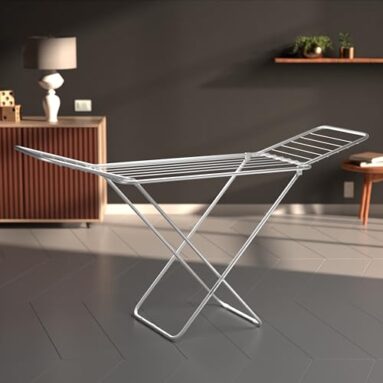 Amazon Basics Premium Cloth Iron & Plastic Drying Stand – 3 Way Folding | 42 Feet Drying Length |Total 20 Drying Rails (Silver)
