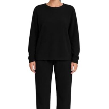 KOTTY Women’s Coral Fabric Zinc Black Winter Set (Black,L)-KTTWINTERSET165L
