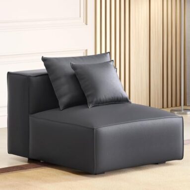 Home Centremills Half Leather 1-Seater Armless Sofa – Charcoal