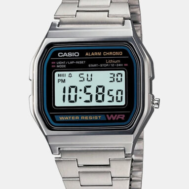 Casio A-158Wa-1Df Vintage A158Wa-1Df Black Dial Silver Stainless Steel Band Digital Watch  – For Men & Women